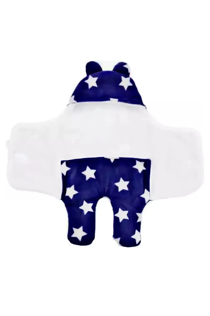 Baby Zone Coral Fleece Printed Hooded Baby Blanket (royal Blue)