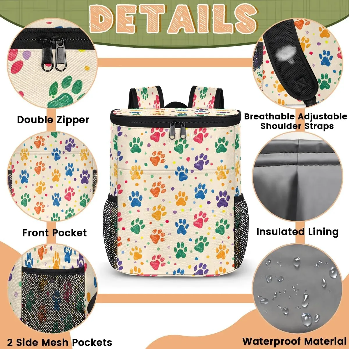 Backpack Cooler Animals - Dogs Cooler Backpack Insulated Leak Proof Soft Cooler Bag for Men Women Lunch Backpack for Camping Picnic Hiking Beach Travel