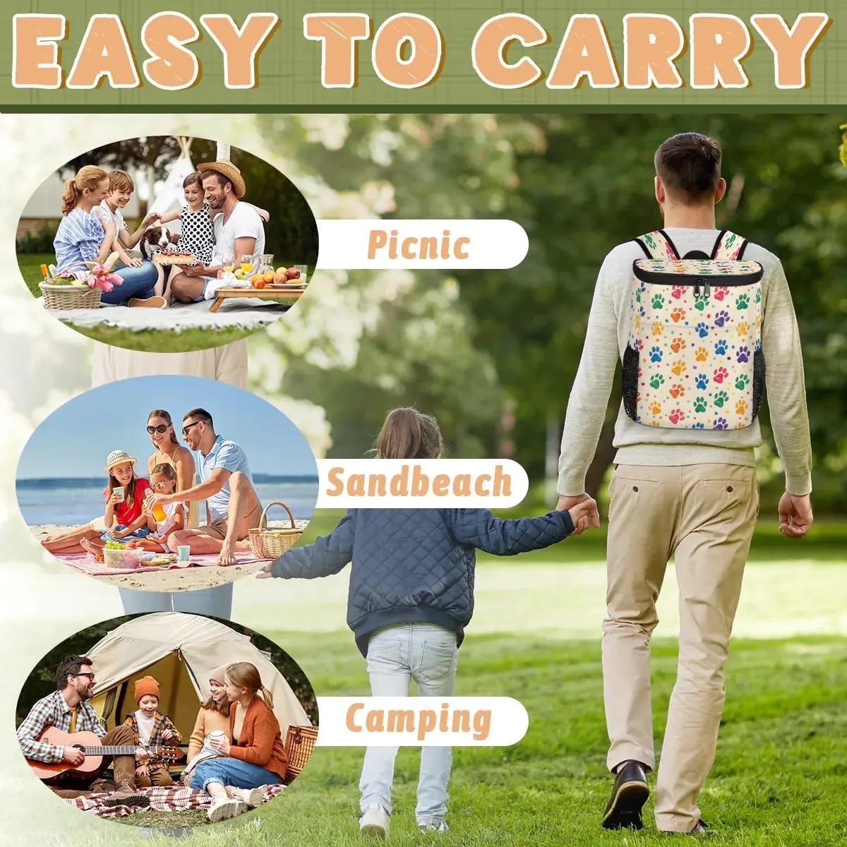 Backpack Cooler Animals - Dogs Cooler Backpack Insulated Leak Proof Soft Cooler Bag for Men Women Lunch Backpack for Camping Picnic Hiking Beach Travel