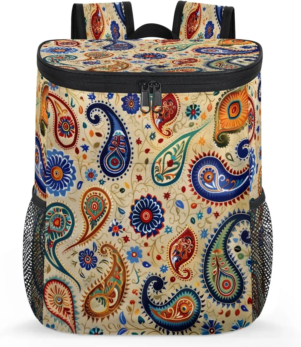 Backpack Cooler Boho Paisley Pattern Cooler Backpack Insulated Leak Proof Soft Cooler Bag for Men Women Lunch Backpack for Camping Picnic Hiking Beach Travel