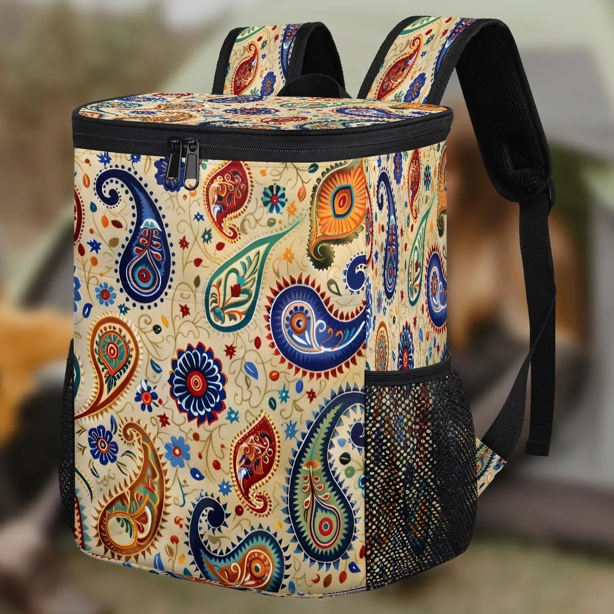 Backpack Cooler Boho Paisley Pattern Cooler Backpack Insulated Leak Proof Soft Cooler Bag for Men Women Lunch Backpack for Camping Picnic Hiking Beach Travel