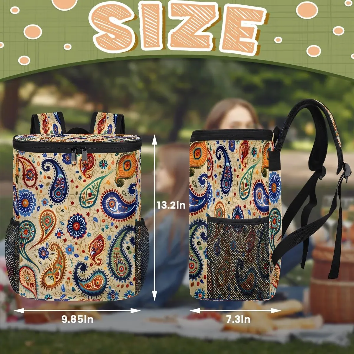 Backpack Cooler Boho Paisley Pattern Cooler Backpack Insulated Leak Proof Soft Cooler Bag for Men Women Lunch Backpack for Camping Picnic Hiking Beach Travel