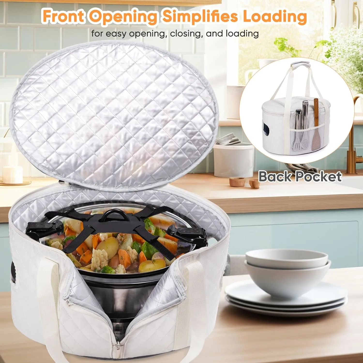 BAGSPRITE Slow Cooker Carrying Case Compatible with 6-8 Quart Crockpot Carrier for Hot Food and Hamlton Beach Slow Cooker Tote with Lid Fastener for Crock-pot Dust Cover Applicances