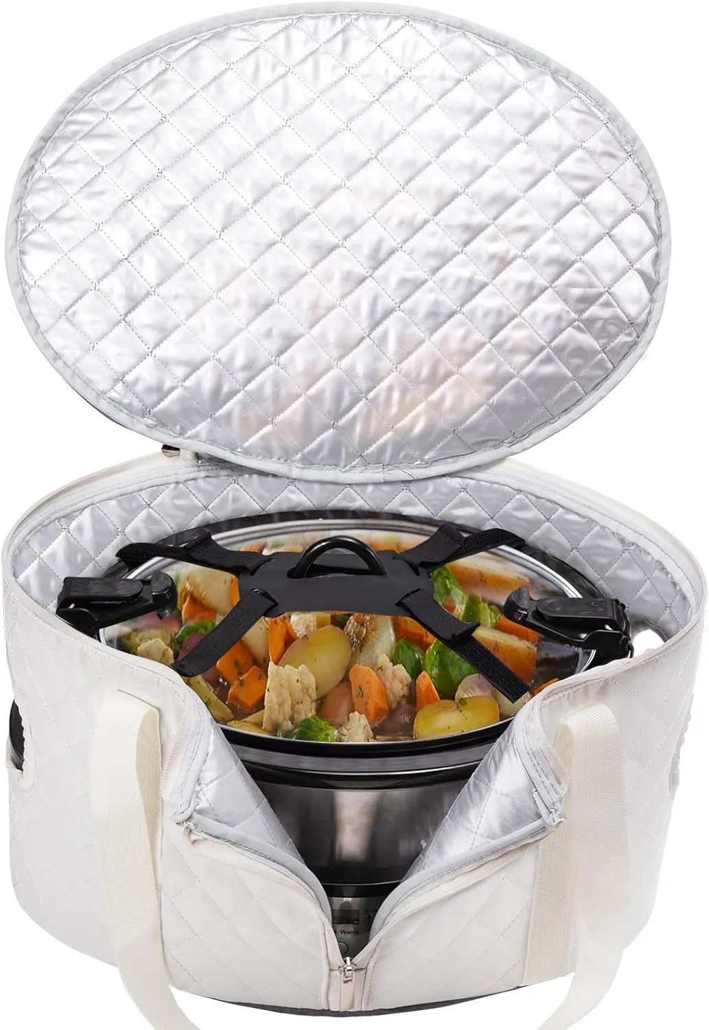 BAGSPRITE Slow Cooker Carrying Case Compatible with 6-8 Quart Crockpot Carrier for Hot Food and Hamlton Beach Slow Cooker Tote with Lid Fastener for Crock-pot Dust Cover Applicances