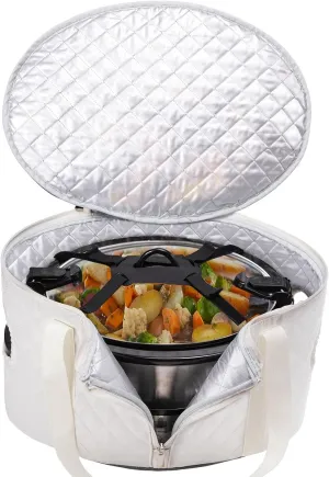 BAGSPRITE Slow Cooker Carrying Case Compatible with 6-8 Quart Crockpot Carrier for Hot Food and Hamlton Beach Slow Cooker Tote with Lid Fastener for Crock-pot Dust Cover Applicances
