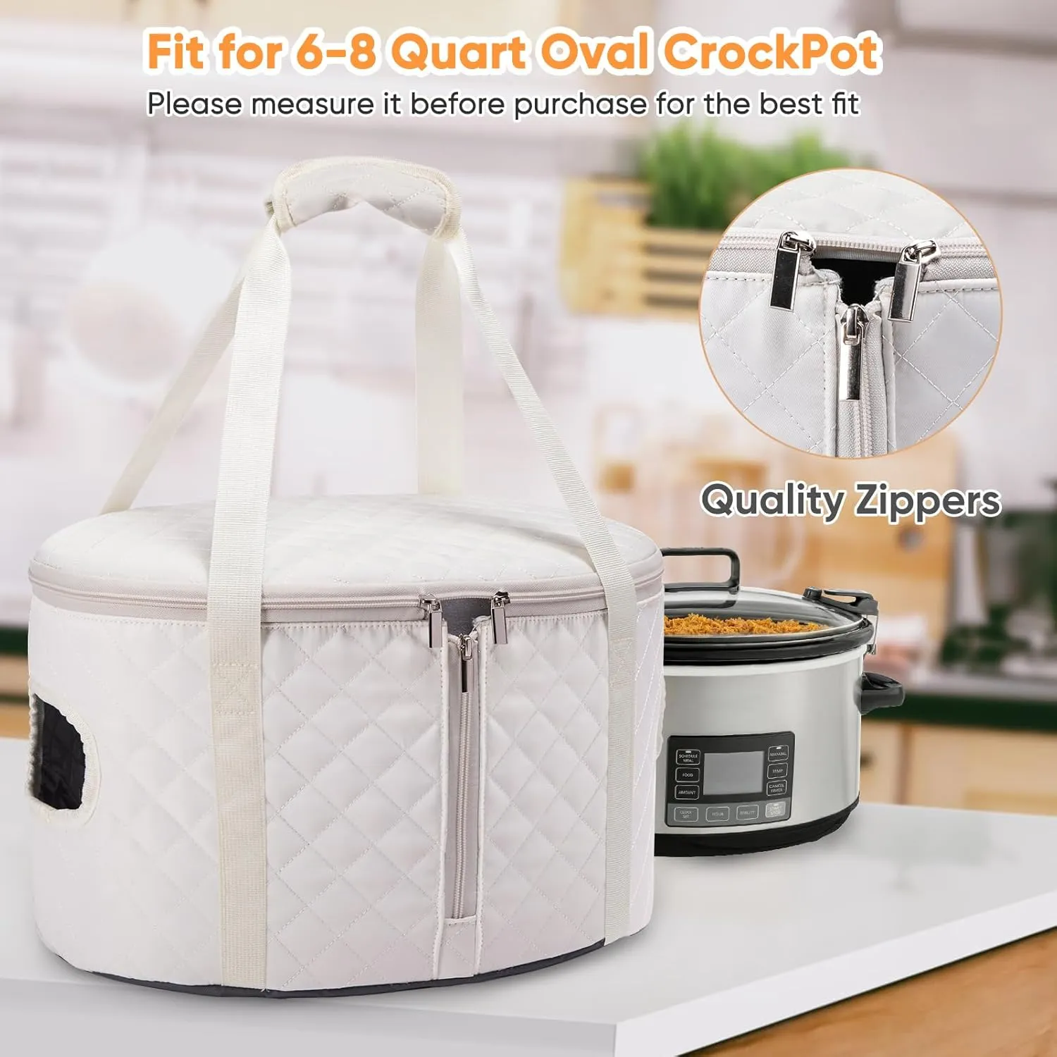 BAGSPRITE Slow Cooker Carrying Case Compatible with 6-8 Quart Crockpot Carrier for Hot Food and Hamlton Beach Slow Cooker Tote with Lid Fastener for Crock-pot Dust Cover Applicances