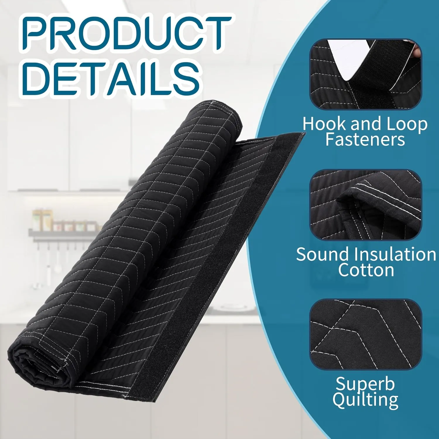 BALAPET 2 Pcs Thick Quilt Dishwasher Sound Insulation, Easy to Secure Dishwasher Insulation Blanket with Hook and Loop Fasteners, Suitable for Household Appliances(16x46IN)