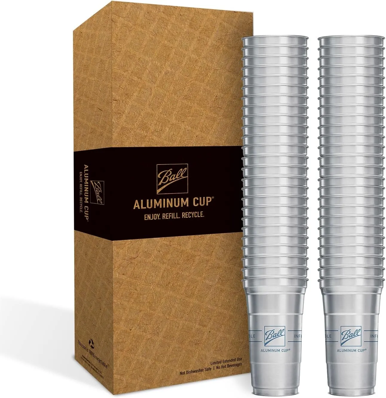 Ball Aluminum Cup Recyclable Party Cups, Ball Logo, 12 oz. Cup, 50 Cups Per Pack