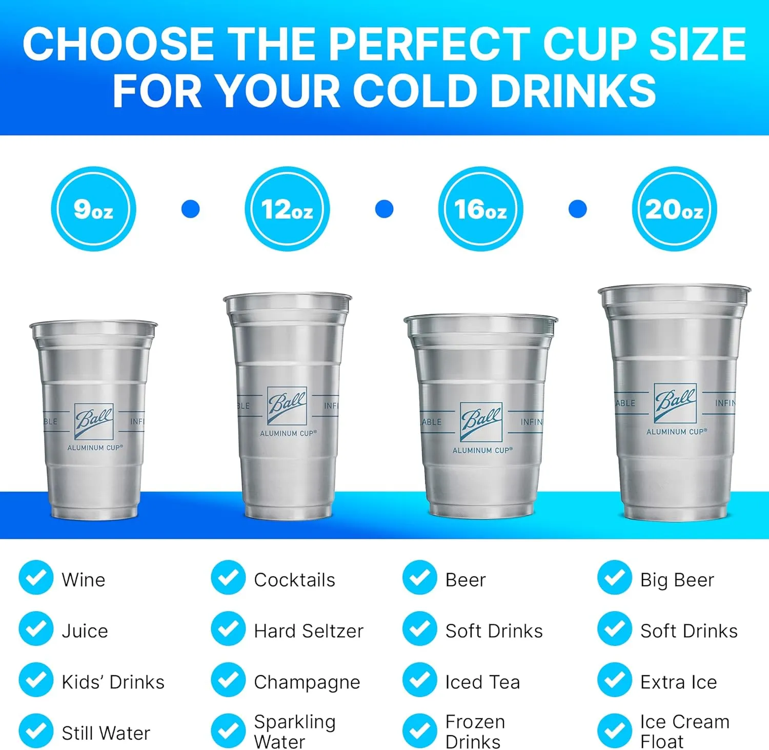 Ball Aluminum Cup Recyclable Party Cups, Ball Logo, 16 oz. Cup, 30 Cups Per Pack