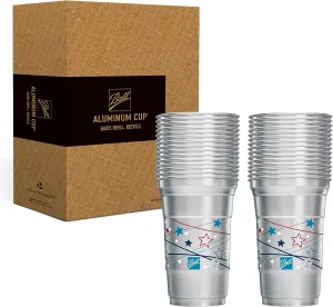 Ball Aluminum Cup Recyclable Party Cups, Patriotic Cup Design, 20oz. Cup, 30 Cups Per Pack