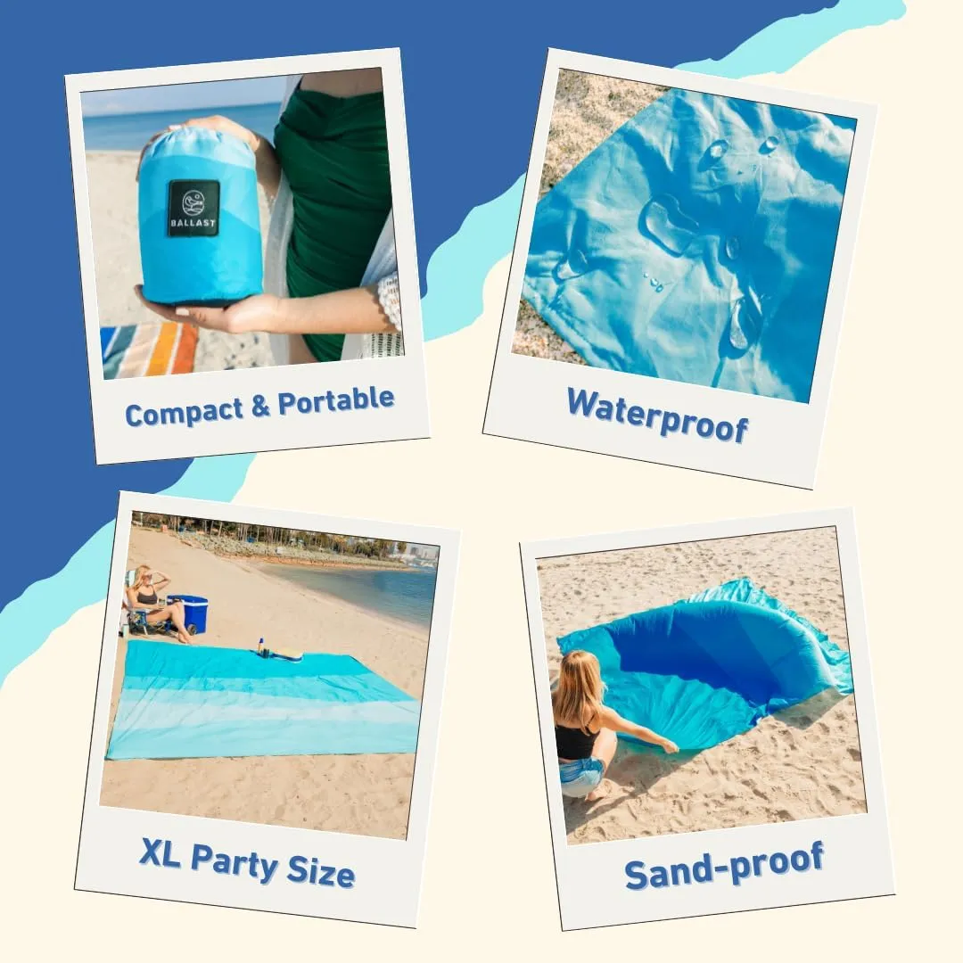 Ballast Beach Blanket Extra Large 120"x108" – Sandproof & Waterproof Beach Mat, Lightweight & Quick Dry Picnic Blanket with Stakes & Corner Pockets to Stay Put in Wind, Fits 4-8 Adults (Pacific)