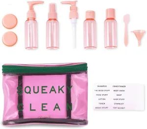ban.do Travel Kit with 4 Plastic Bottles, 2 Pots, Label Sheet, Accessories, and PVC Zipper Pouch, Squeaky Clean