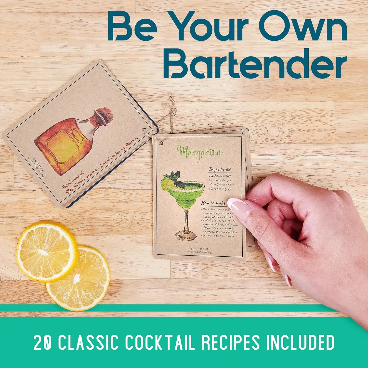 Bartender Kit - 8-Piece Silver Cocktail Shaker Set with Black Wood Stand, Recipe Cards, and Bar Accessories Ideas by Mixology