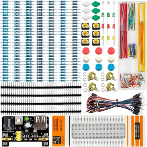 Basic Starter Kit Include Electronics Module Fun Kit, Breadboard, Power Module, Jumper Wires, Resistors, Circuit Boards，LEDs etc, Uno R3, Mega2560, Nano Compatible Replacement Parts Kit(E3)