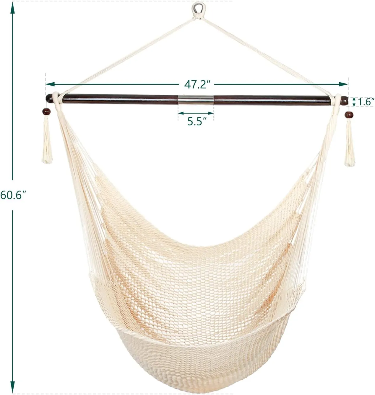 Bathonly Large Hammock Chair with Spreader Bar, Caribbean Hammock Swing Chair, XL Hammock Chair Outdoor Indoor, 330 LBS Weight Capacity, Beige