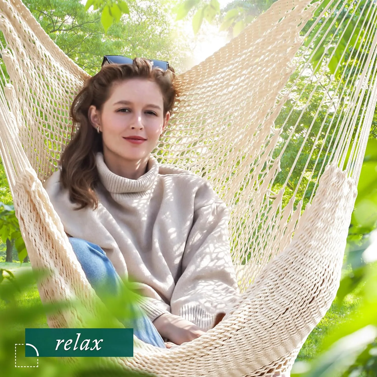 Bathonly Large Hammock Chair with Spreader Bar, Caribbean Hammock Swing Chair, XL Hammock Chair Outdoor Indoor, 330 LBS Weight Capacity, Beige