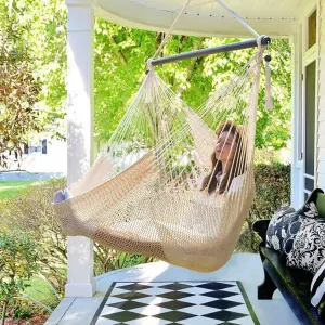 Bathonly Large Hammock Chair with Spreader Bar, Caribbean Hammock Swing Chair, XL Hammock Chair Outdoor Indoor, 330 LBS Weight Capacity, Beige
