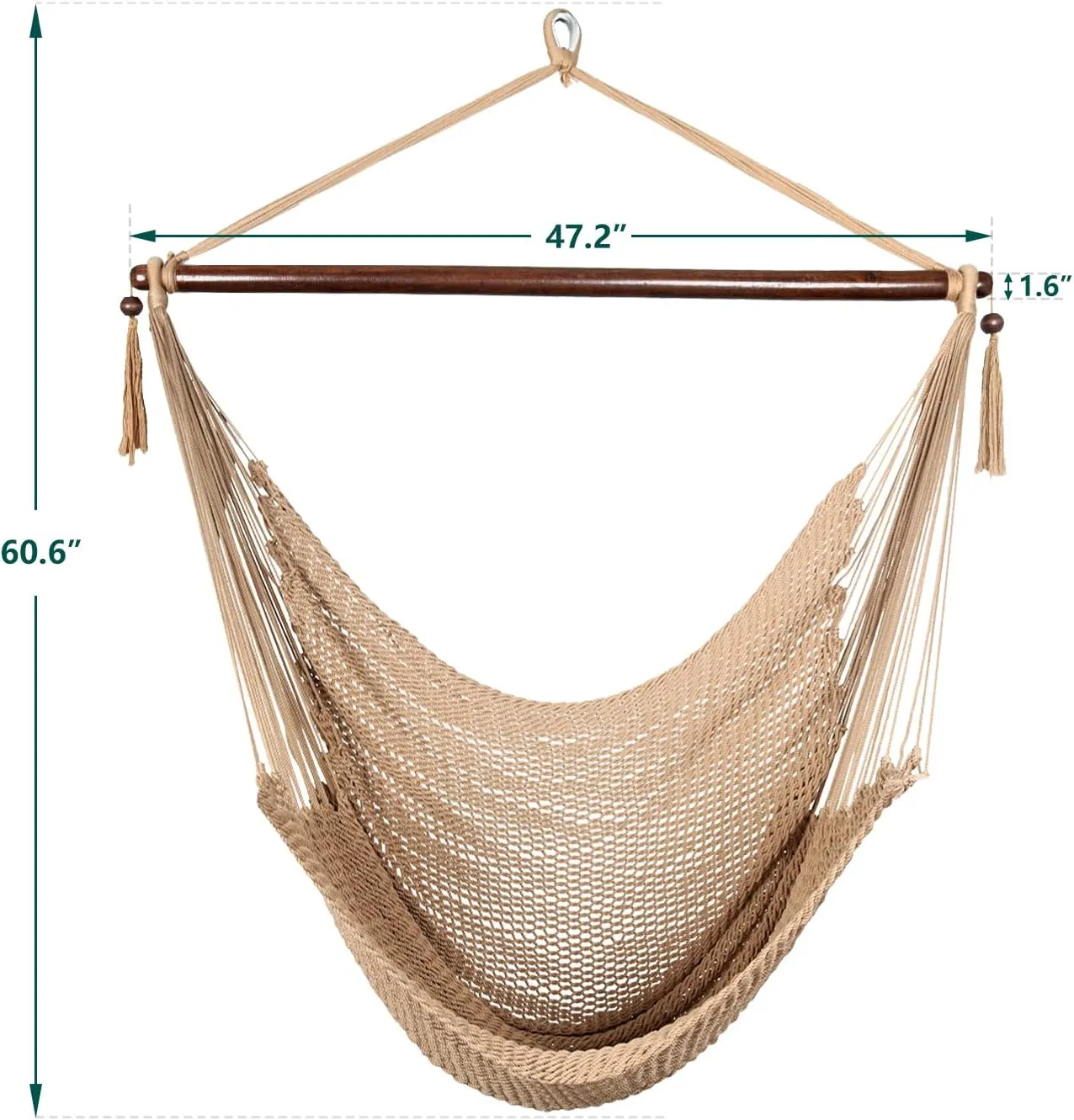 Bathonly Large Hammock Chair with Spreader Bar, Caribbean Hammock Swing Chair, XL Hammock Chair Outdoor Indoor, 330 LBS Weight Capacity, Light Brown