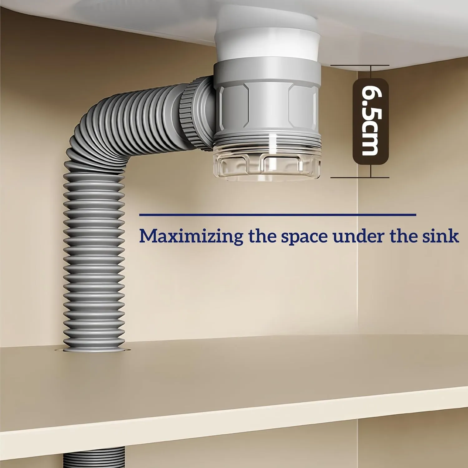 Bathroom Sink Drain Kit with Flexible Expandable Pipe: Odor-Free & Backflow-Preventing, Space-Saving Design without a P-trap, For 1-1/4'' & 1-1/2'' Drain Hole (Black, Without Overflow)