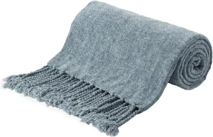 BATTILO HOME Blue Grey Throw Blanket for Couch Bed, Soft Cozy Light Blue Chenille Throw Blanket with Fringe, Lightweight Throw Blanket for Home Decor, 50"x60"
