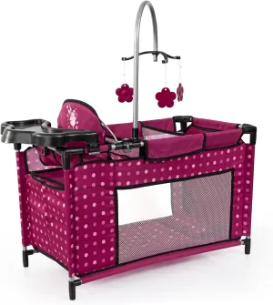 Bayer Design Dolls: Multi Bed - Hot Pink, Dots, Fairy - Playpen for Dolls Up to 18", Built-in Highchair & Mobile, Pillow & Blanket, Kids Toy, Age 3 
