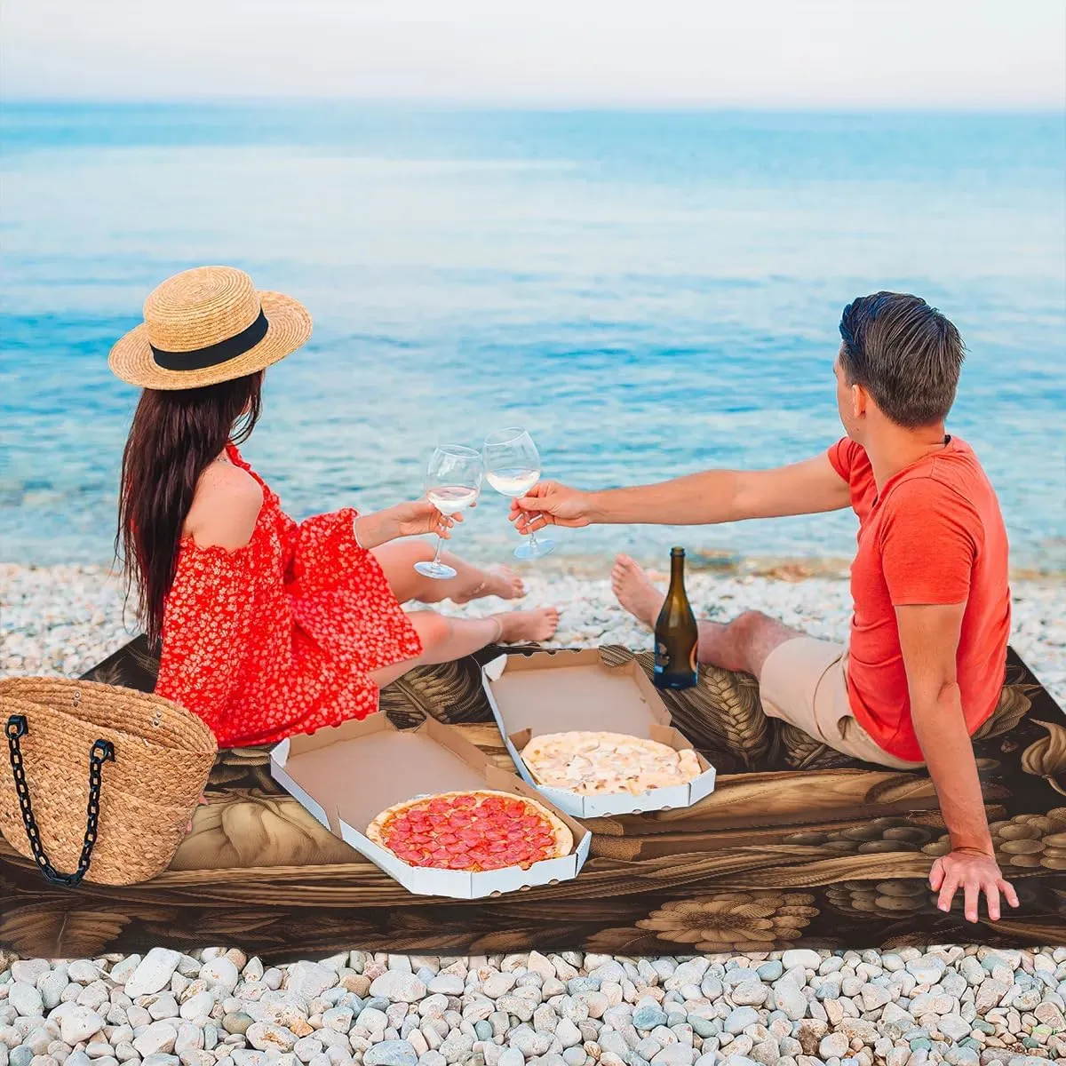 Beach Blanket, Bread Sandproof Beach Mat, Waterproof Quick Drying Sand Free Mat with 4 x Ground Spikes for Outdoor Travel Camping Hiking, Bread Food 68 x 59 in