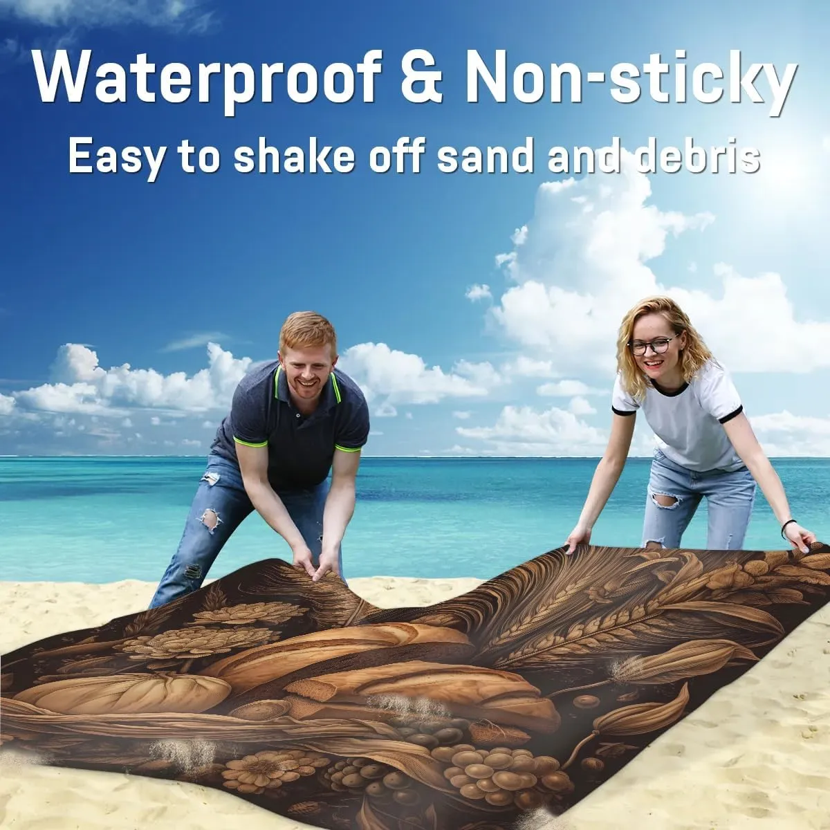 Beach Blanket, Bread Sandproof Beach Mat, Waterproof Quick Drying Sand Free Mat with 4 x Ground Spikes for Outdoor Travel Camping Hiking, Bread Food 68 x 59 in