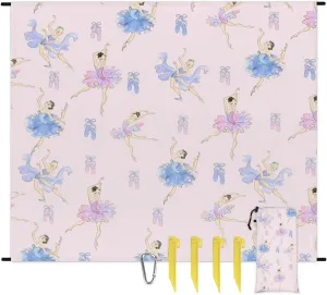 Beach Blanket, Cute Ballet Sandproof Beach Mat, Waterproof Quick Drying Sand Free Mat with 4 x Ground Spikes for Outdoor Travel Camping Hiking, Ballerina 68 x 59 in