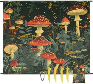 Beach Blanket, Mushroom Sandproof Beach Mat, Waterproof Quick Drying Sand Free Mat with 4 x Ground Spikes for Outdoor Travel Camping Hiking, Watercolor Mushroom 68 x 59 in