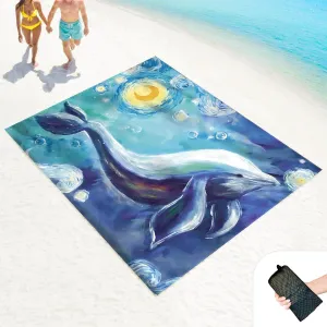 Beach Blanket Sand Proof Waterproof Oversized 100" x 80" Sand Free Mat with Corner Pockets and Mesh Bag for Outdoor, Picnic, Travel, Beach Accessories Portable, Watercolor Dolphin