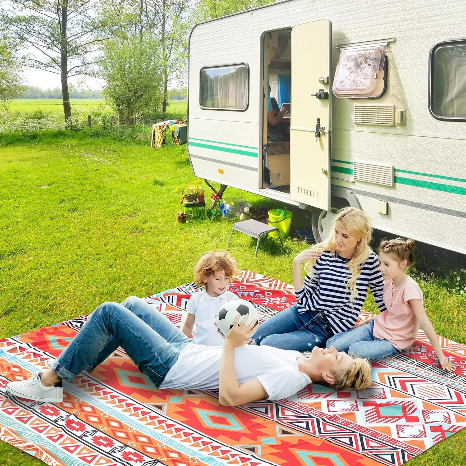 Beach Blanket Sandproof Extra Large Beach Mat Adults Waterproof Quick Drying Sand Free Mat Made by Premium Polyester with 4 Stakes & 4 Corner Pockets for Outdoor Travel Camping Hiking