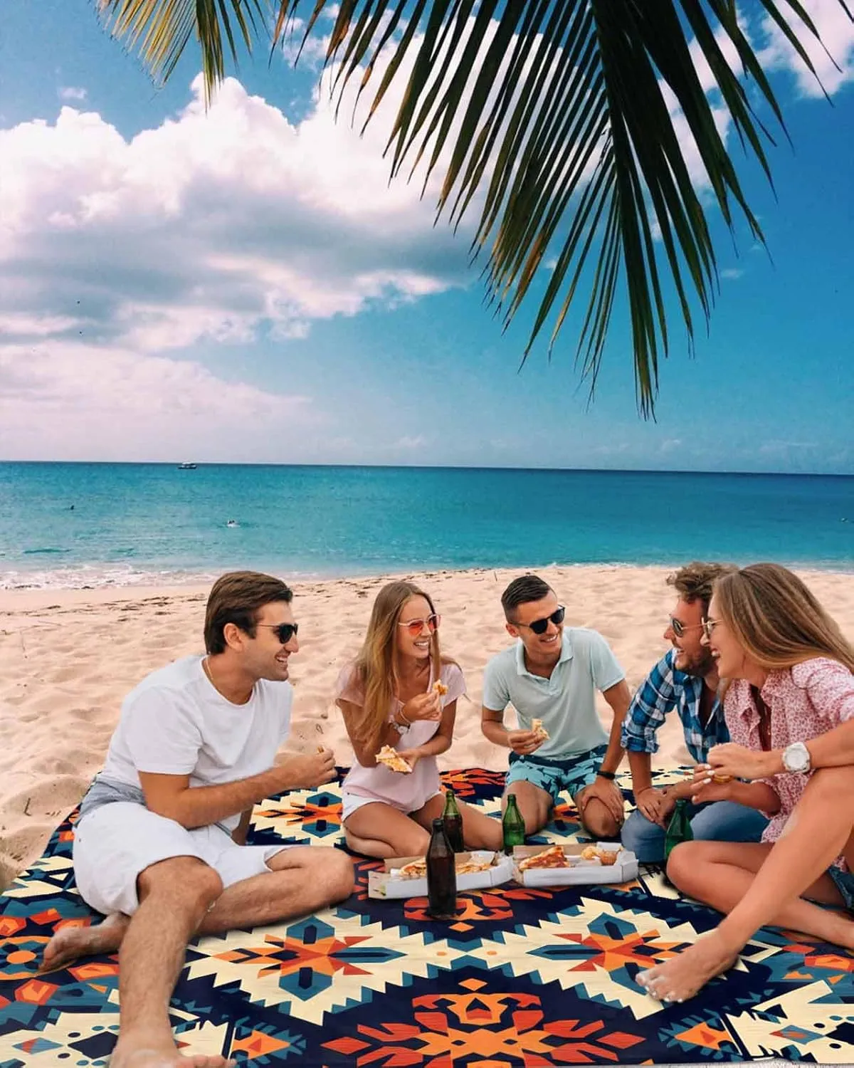 Beach Blanket Sandproof Waterproof Picnic Blankets Retro Indian Ethnic Style Extra Large Lightweight Outdoor Beach Mat with Corner Pockets for Travel/Camping/Hiking Ancient Patterns