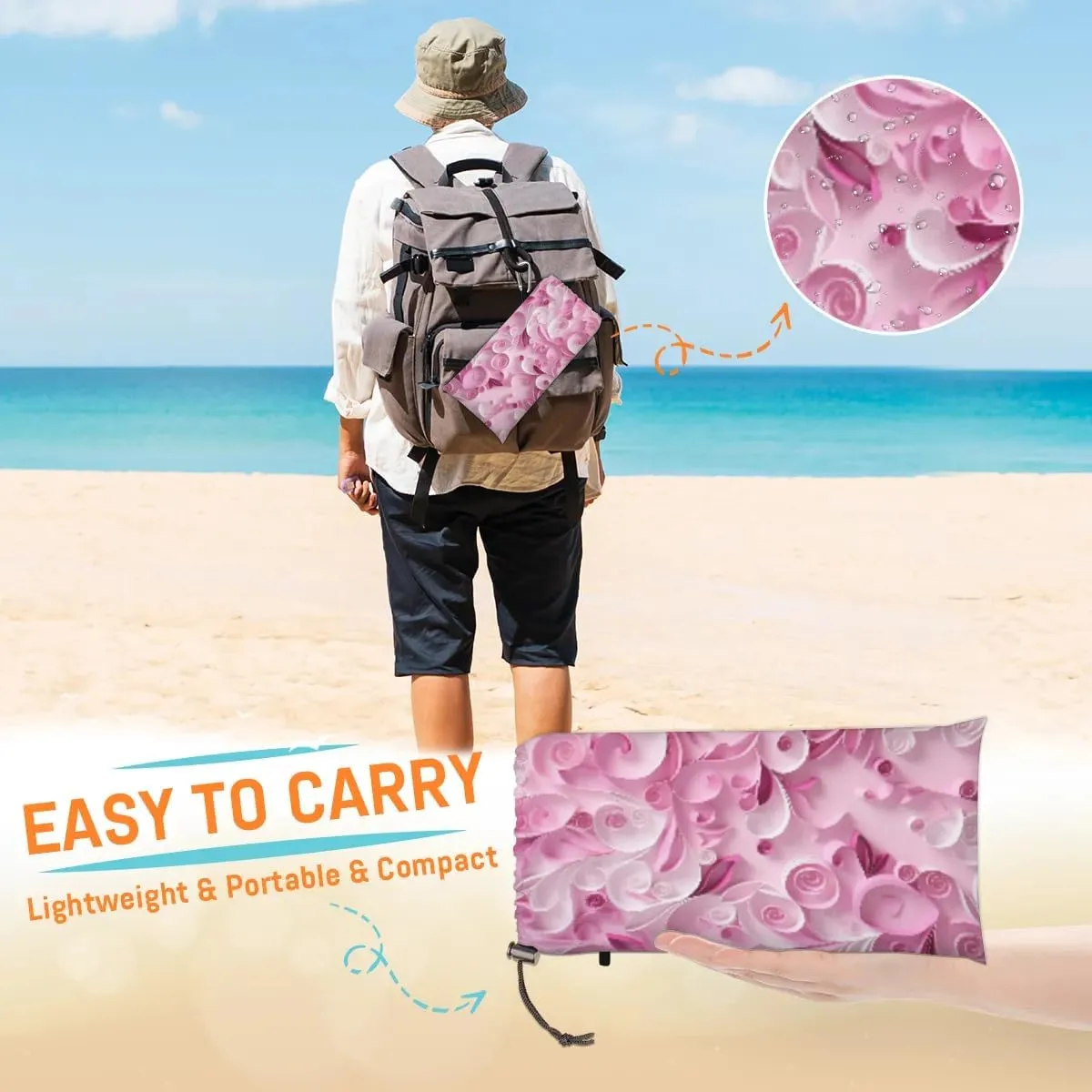 Beach Blanket, Valentine's Day Sandproof Beach Mat, Waterproof Quick Drying Sand Free Mat with 4 x Ground Spikes for Outdoor Travel Camping Hiking, Valentine's Day Love Theme 68 x 59 in
