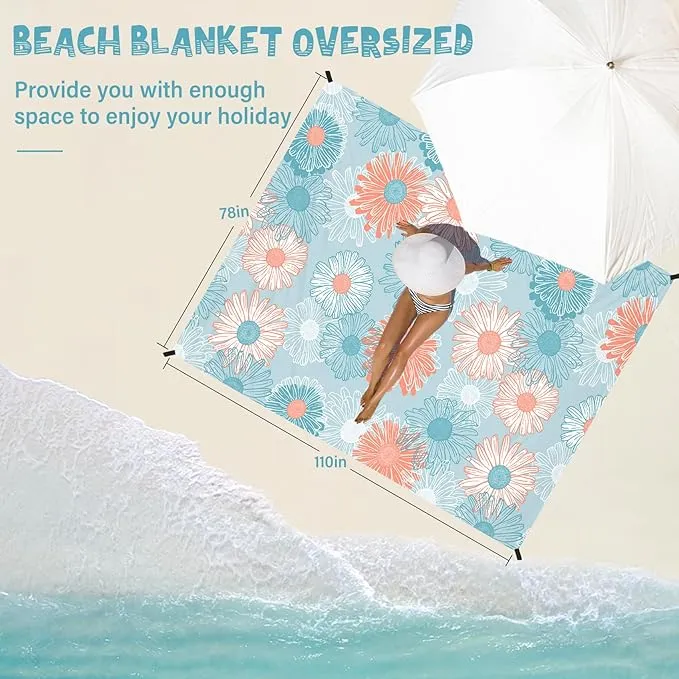 Beach Blanket Waterproof Sandproof 1-7 Adult Oversized 78 '' × 110 '' Lightweight Durable Compact Sand Free Beach Mat for Travel Camping Hiking Picnic Blanket Extra Large