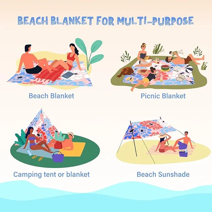 Beach Blanket Waterproof Sandproof 1-7 Adult Oversized 78 '' × 81 '' Lightweight Durable Compact Sand Free Beach Mat for Travel Camping Hiking Picnic Blanket Extra Large