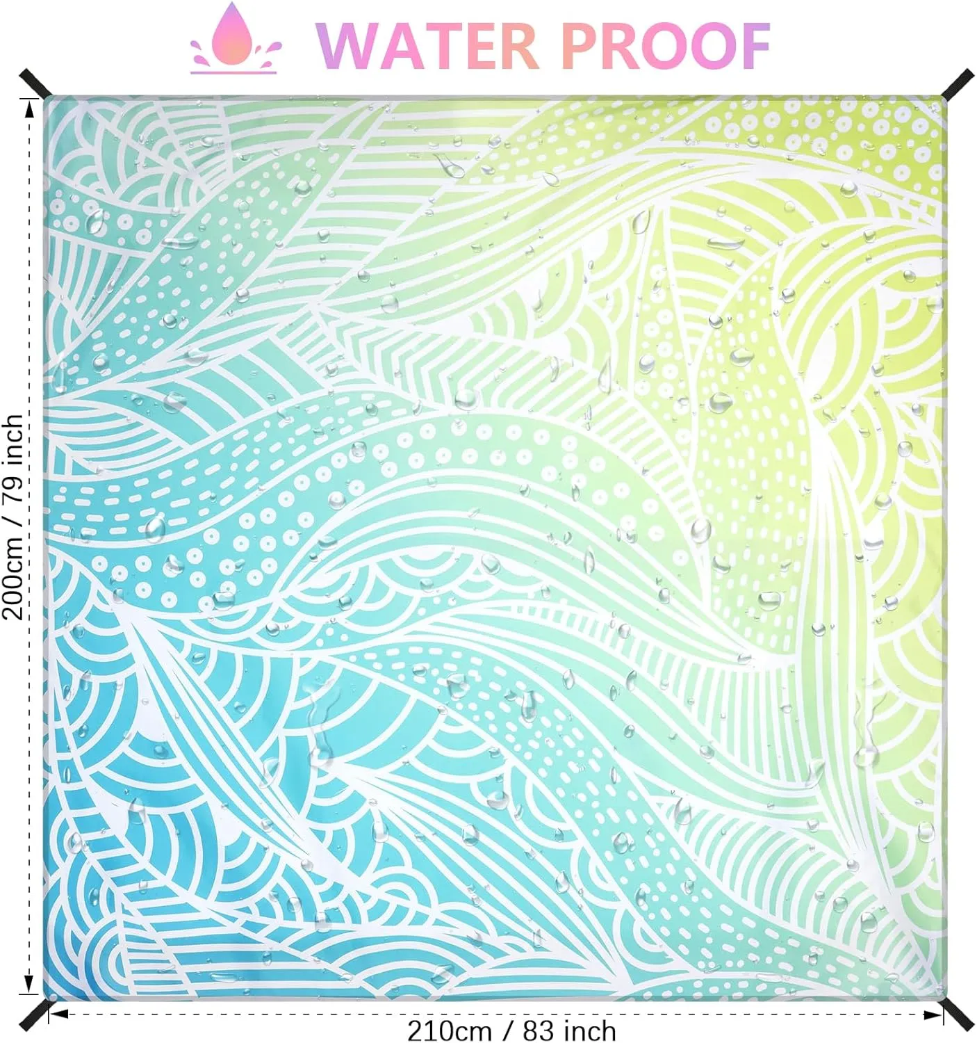Beach Blanket Waterproof Sandproof Beach Mat 79”x 83” for 1-4 Adults Quick Drying Durable Outdoor Picnic Mat for Beach Festival Travel Camping Hiking (Gradiant BL&GN-Ripple, 79"×83"(4 Person))