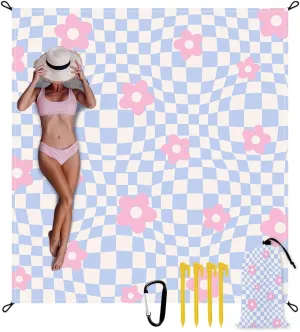 Beach Blanket Waterproof Sandproof Extra Large 9 Ft X 10 Ft for 8 Adults Oversized Sand Free Beach Mat with 4 Corner Pockets and Stakes Portable for Beach Picnic Travel Camping (Pink Purple)