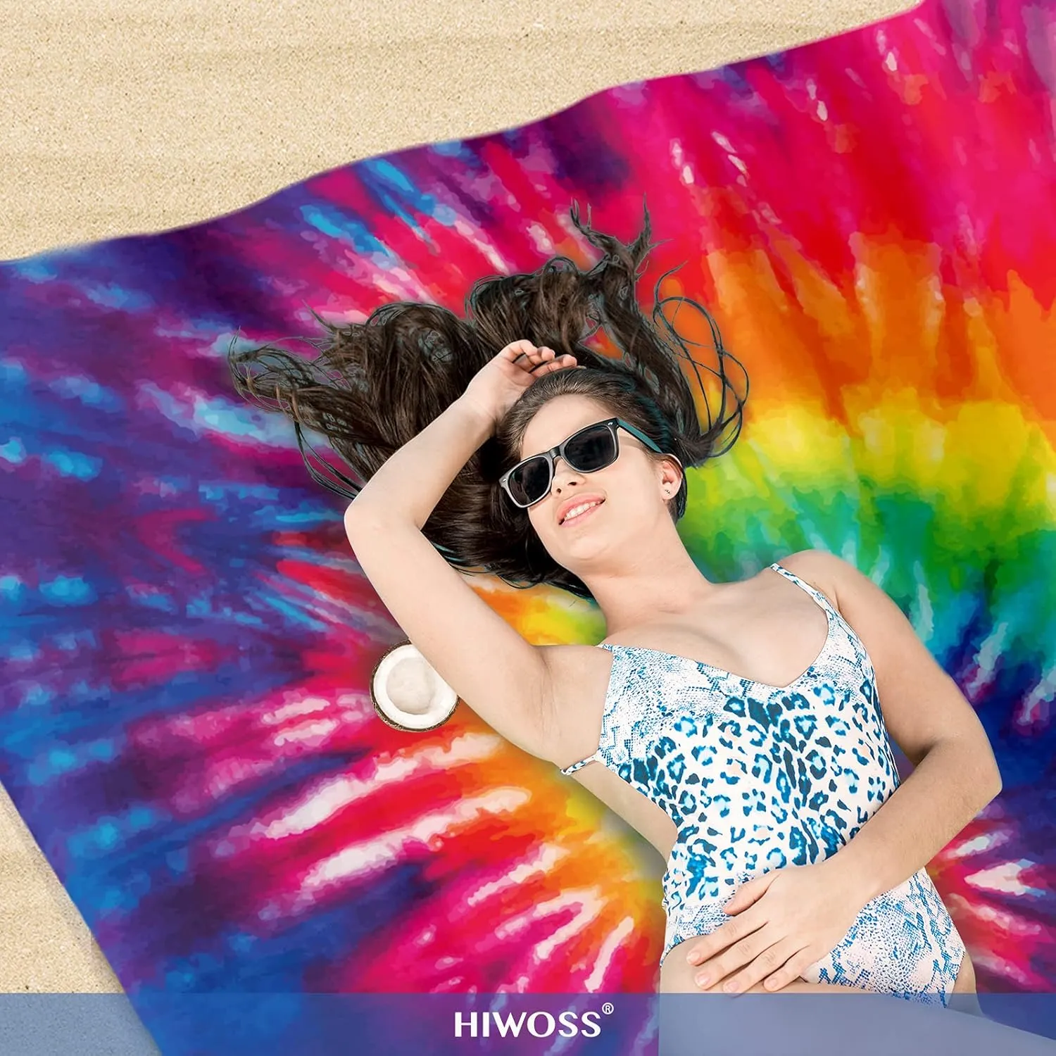 Beach Blanket Waterproof Sandproof Oversized 95”x 80”,Sand Free Beach Mat with Corner Pockets,Portable Mesh Bag for Beach Festival,Picnic,Travel and Outdoor Camping (Rainbow)