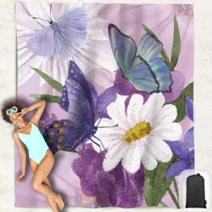 Beach Blanket Waterproof Sandproof Oversized 95”x 80”,Sand Free Beach Mat with Corner Pockets,Portable Mesh Bag for Travel and Outdoor Camping (Dreamsea) (FlowerButterfly)