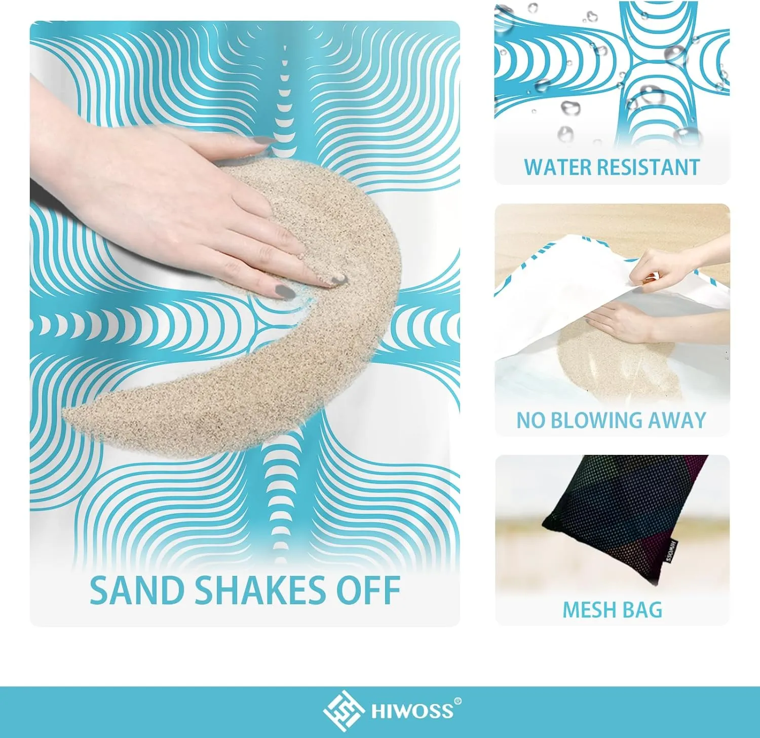 Beach Blanket Waterproof Sandproof Oversized 95”x 80”,Sand Free Beach Mat with Corner Pockets,Portable Mesh Bag for Travel and Outdoor Camping (Dreamsea) (SkyBlue)