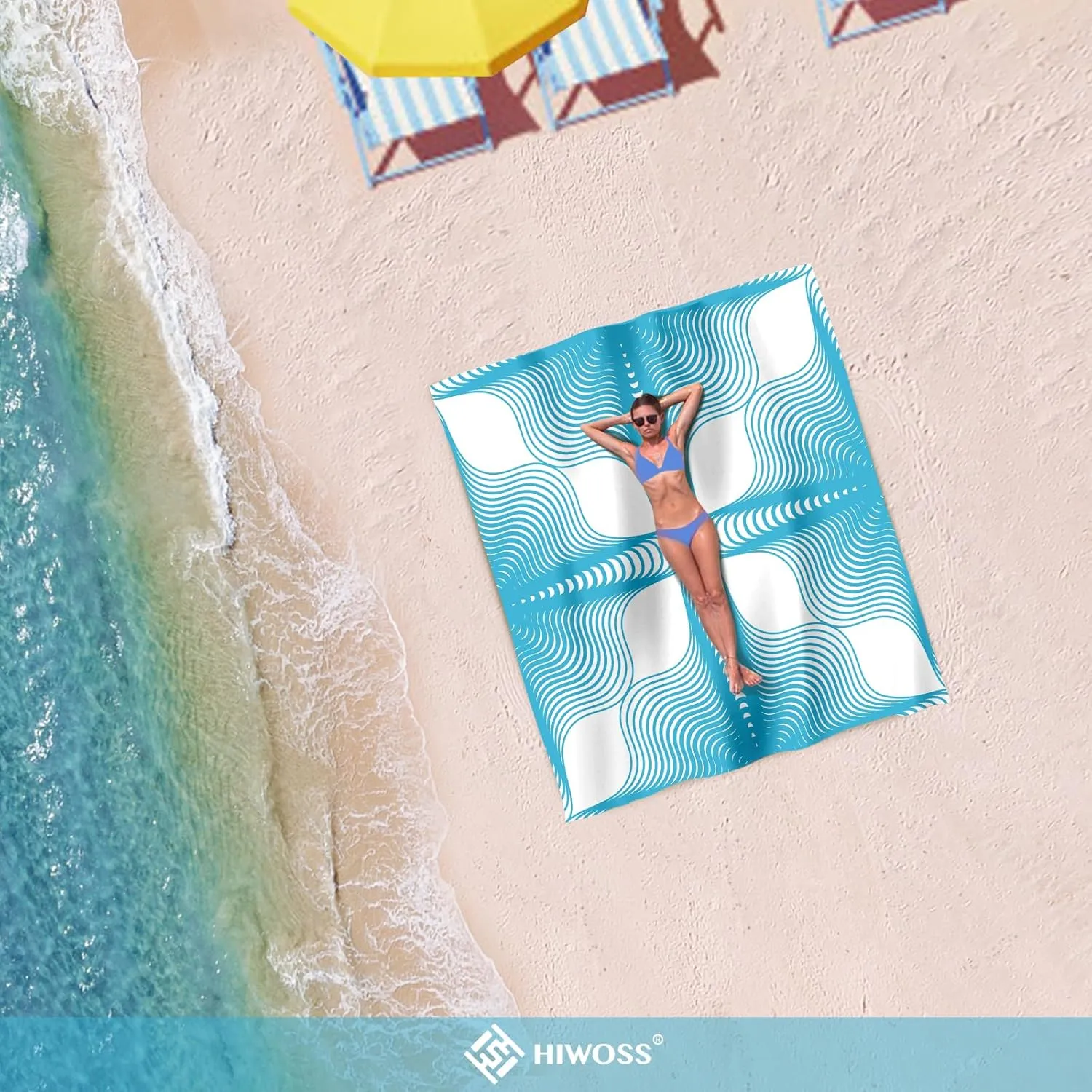 Beach Blanket Waterproof Sandproof Oversized 95”x 80”,Sand Free Beach Mat with Corner Pockets,Portable Mesh Bag for Travel and Outdoor Camping (Dreamsea) (SkyBlue)