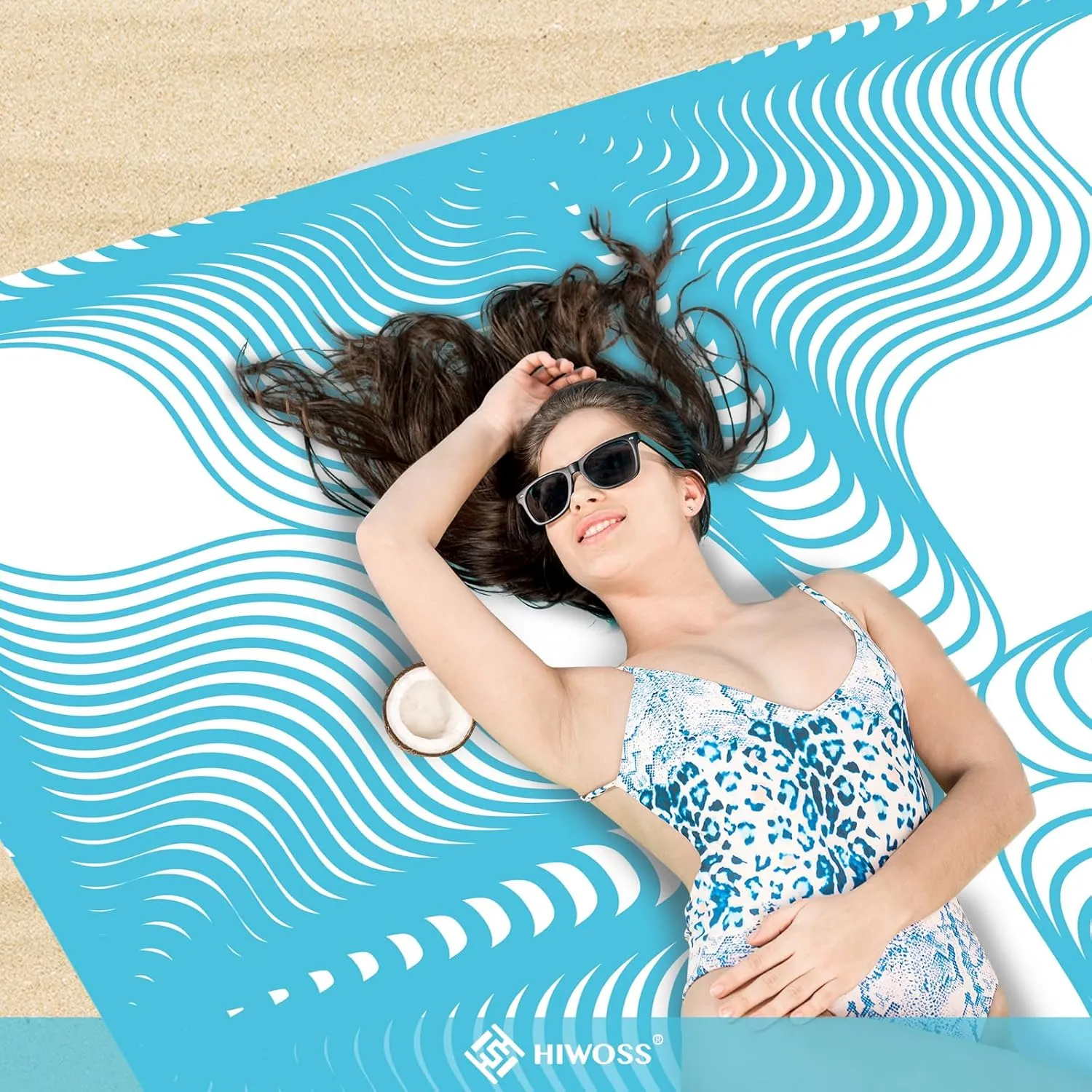 Beach Blanket Waterproof Sandproof Oversized 95”x 80”,Sand Free Beach Mat with Corner Pockets,Portable Mesh Bag for Travel and Outdoor Camping (Dreamsea) (SkyBlue)