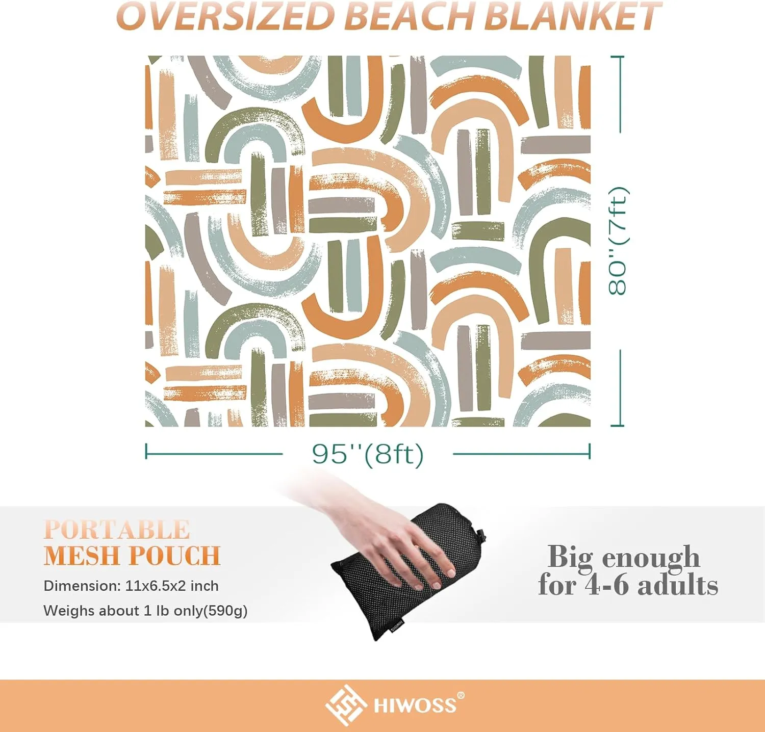 Beach Blanket Waterproof Sandproof Oversized 95”x 80”,Sand Free Beach Mat with Corner Pockets,Portable Mesh Bag for Travel and Outdoor Camping (Maze)