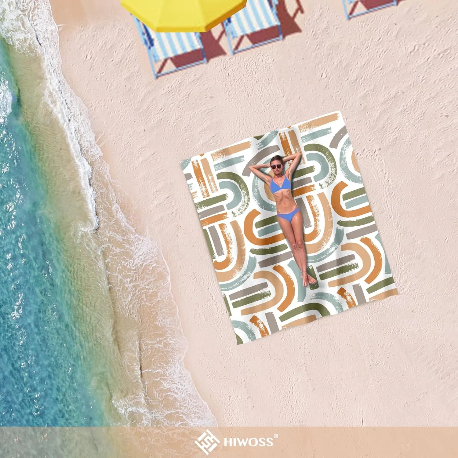 Beach Blanket Waterproof Sandproof Oversized 95”x 80”,Sand Free Beach Mat with Corner Pockets,Portable Mesh Bag for Travel and Outdoor Camping (Maze)