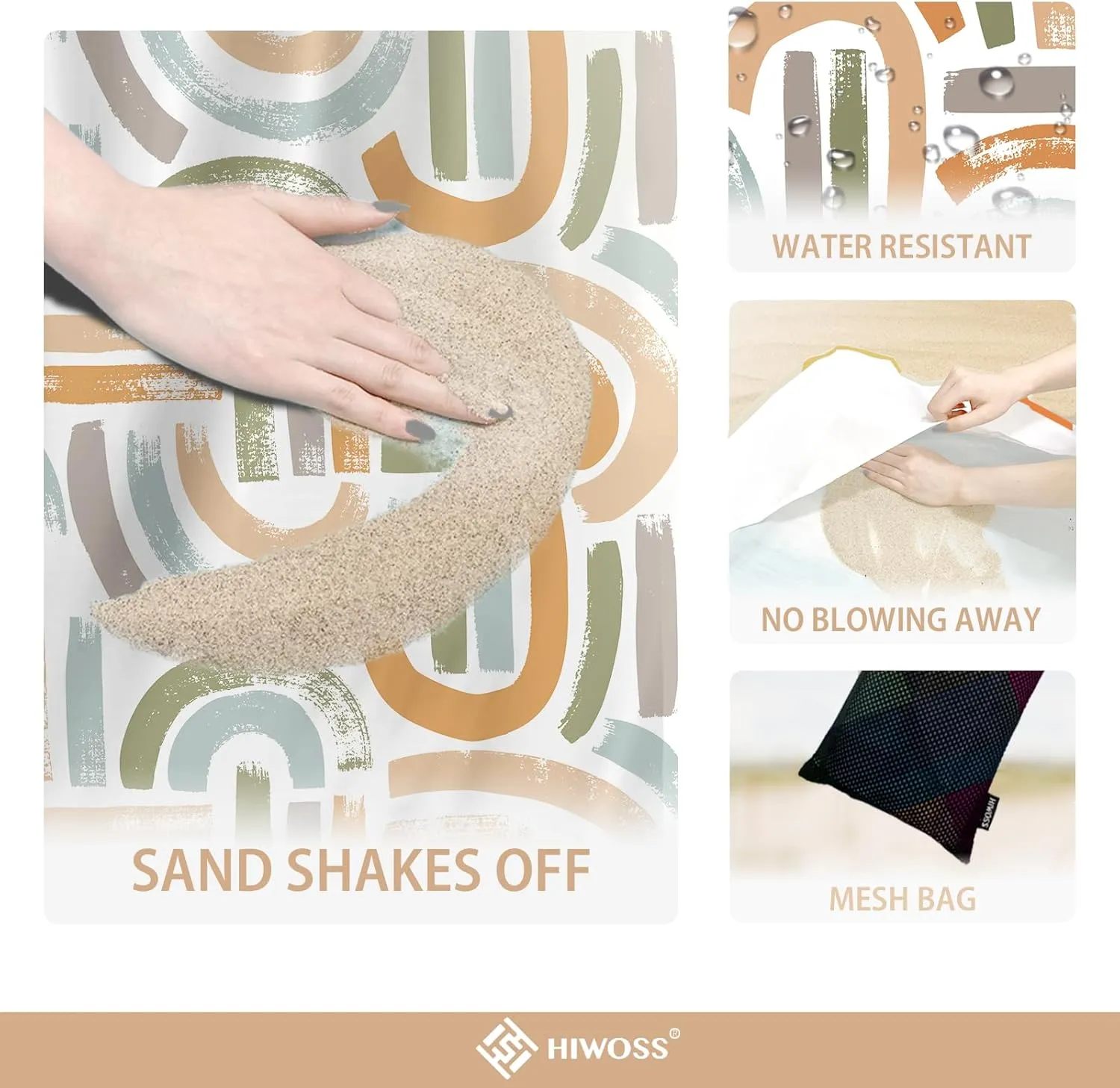 Beach Blanket Waterproof Sandproof Oversized 95”x 80”,Sand Free Beach Mat with Corner Pockets,Portable Mesh Bag for Travel and Outdoor Camping (Maze)