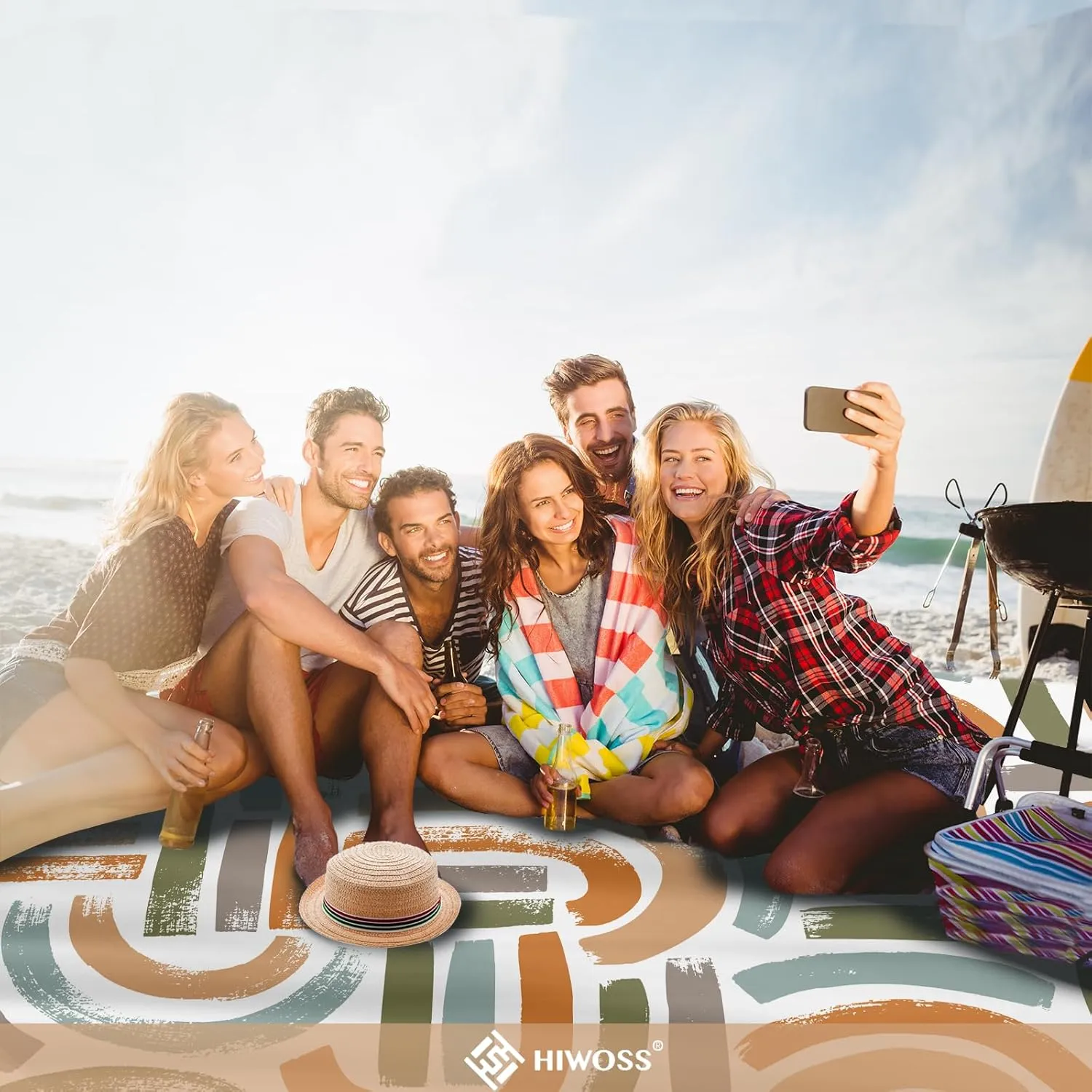 Beach Blanket Waterproof Sandproof Oversized 95”x 80”,Sand Free Beach Mat with Corner Pockets,Portable Mesh Bag for Travel and Outdoor Camping (Maze)