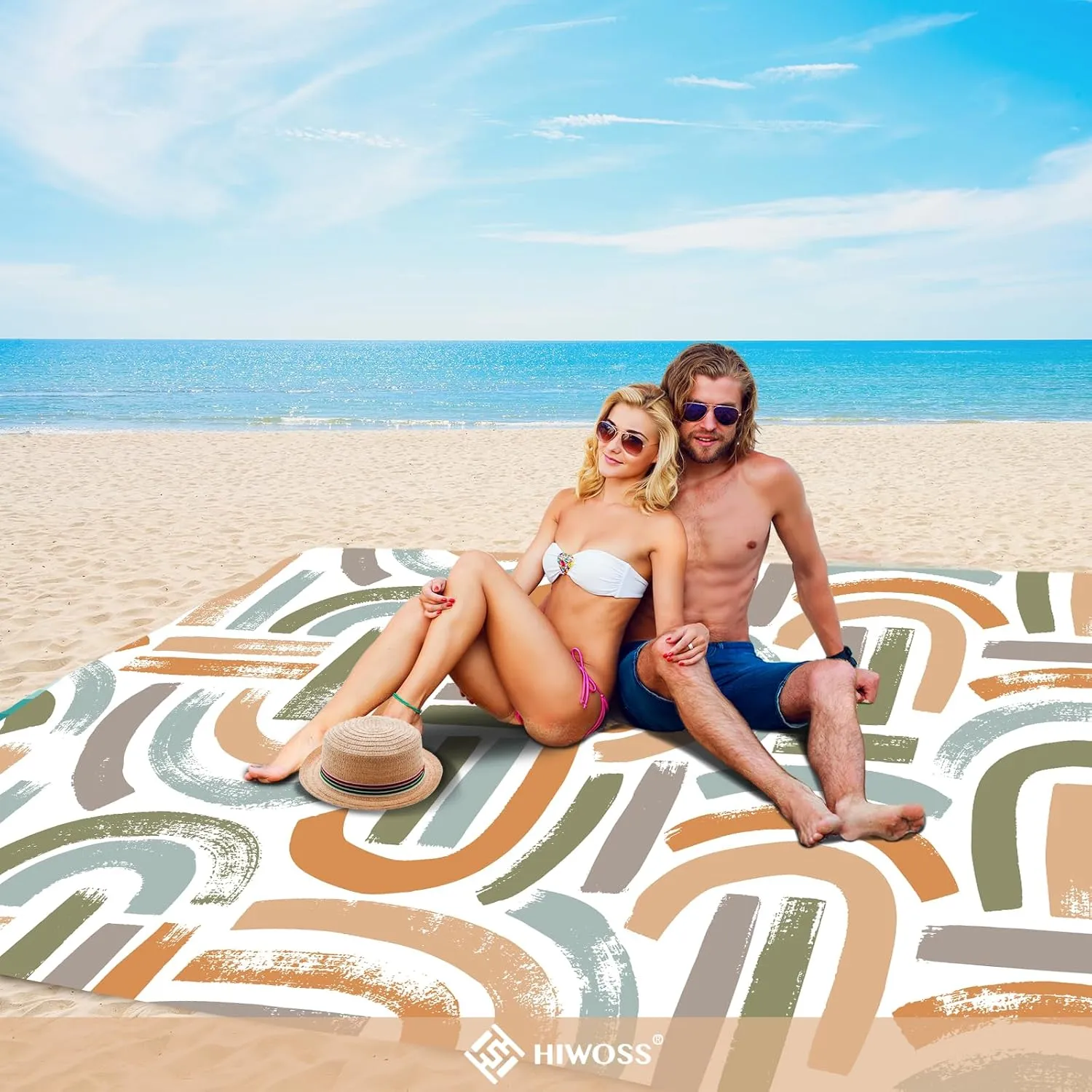 Beach Blanket Waterproof Sandproof Oversized 95”x 80”,Sand Free Beach Mat with Corner Pockets,Portable Mesh Bag for Travel and Outdoor Camping (Maze)