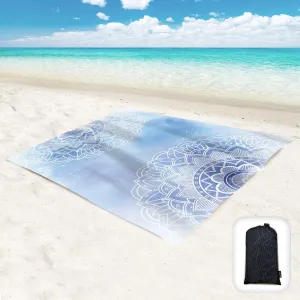 Beach Blanket Waterproof Sandproof Oversized 95”x 80”,Sand Free Beach Mat with Corner Pockets,Portable Mesh Bag (LightBlueMandala)