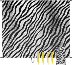 Beach Blanket, Zebra Print Sandproof Beach Mat, Waterproof Quick Drying Sand Free Mat with 4 x Ground Spikes for Outdoor Travel Camping Hiking, Animal Skin 68 x 59 in