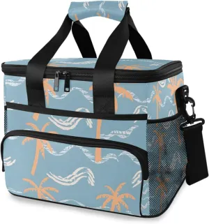 Beach Boho Palm Trees Wave Cooler Bag Insulated Cooler Soft Sided Cooler 24 Can Portable Picnic Bag Large Leakproof Lunch Bag Box for Beach Grocery Camping Travel Car Men Women